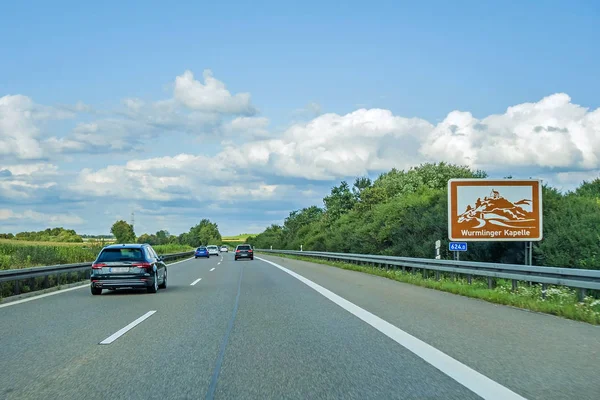 Road Sign Kapel Wurmlinger Kapelle Snelweg Duits Autobahn — Stockfoto