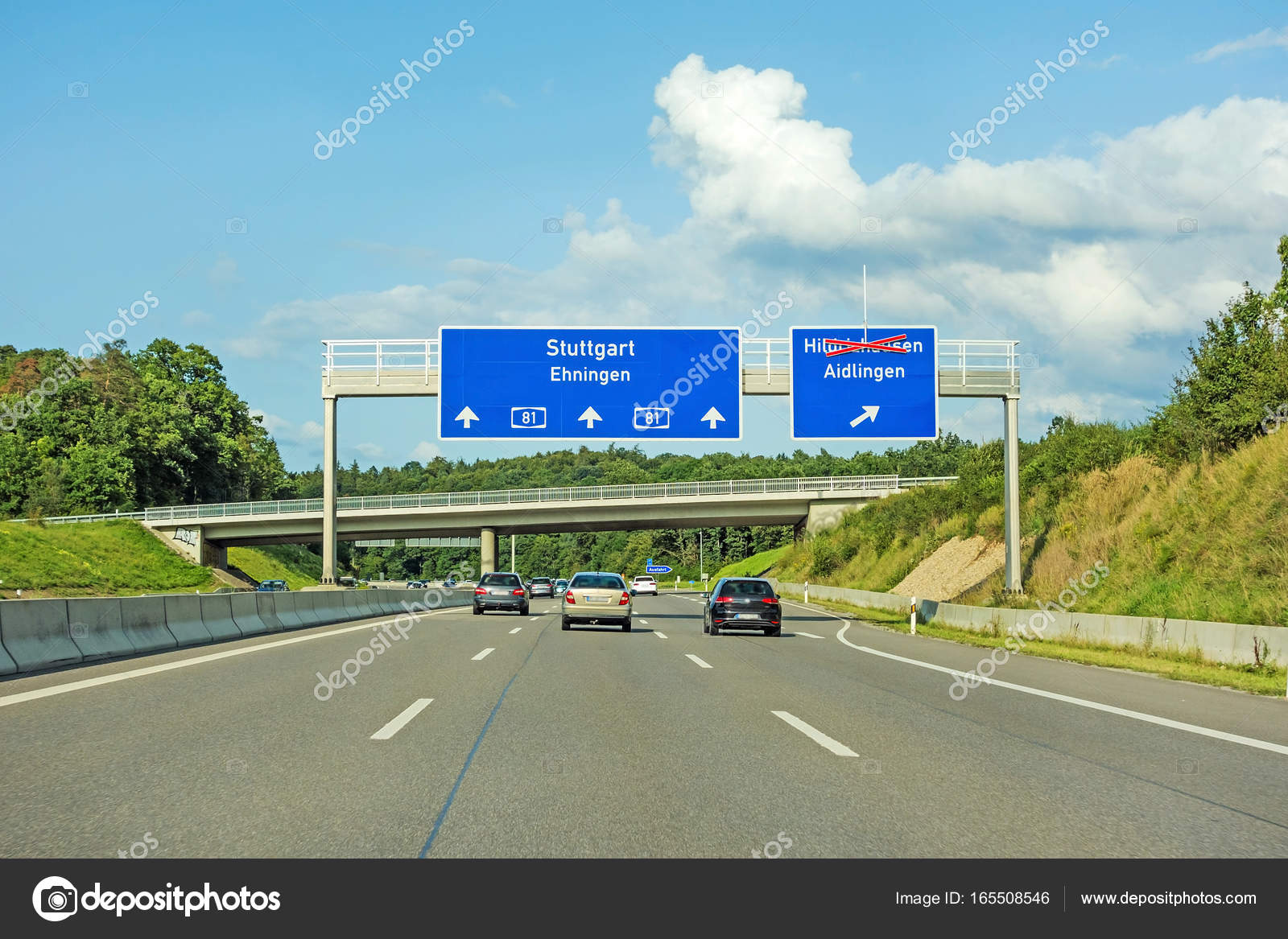 Freeway road signs on Autobahn A81 showing Stuttgart / Ehningen Stock