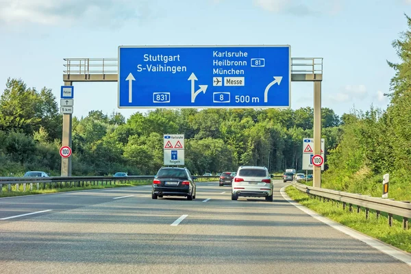 Motorvägen Vägskylt Autobahn 531 Freeway Interchange Stuttgart Karlsruhe Heilbronn Munich — Stockfoto