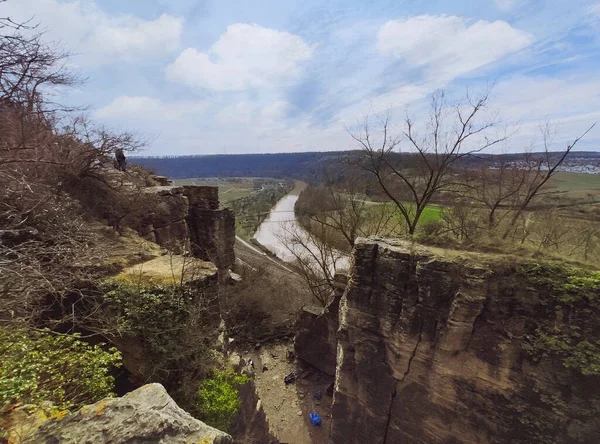 Rotsen Van Hessigheimer Felsengaerten Met Rivier Neckar Achtergrond Nabij Mundelsheim Stockfoto