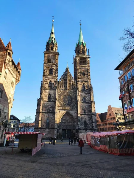 Nürnberg Deutschland Januar 2020 Der Schöne Brunnenturm Schöner Brunnen Mitten — Stockfoto