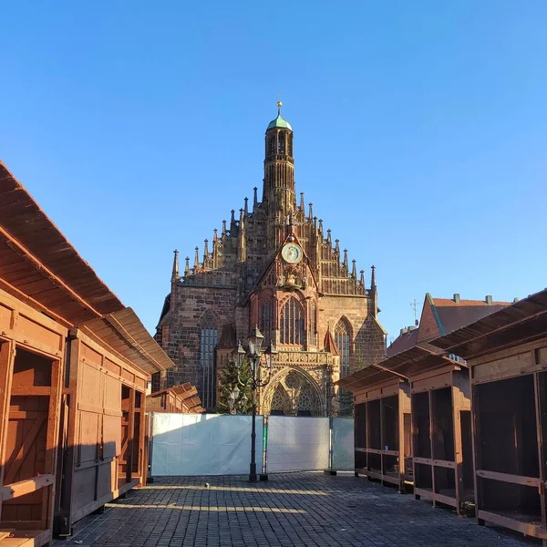 Nürnberg Tyskland Januari 2020 Det Vackra Fontäntornet Schoener Brunnen Mitt — Stockfoto