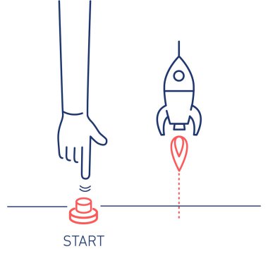business illustration of hand pushing start button