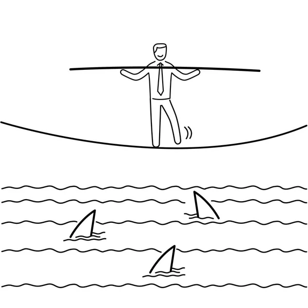Chez les requins. illustration d'entreprise de l'équilibre homme d'affaires — Image vectorielle
