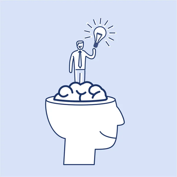 Mind power. business illustration of businessman inside brain — Stock Vector