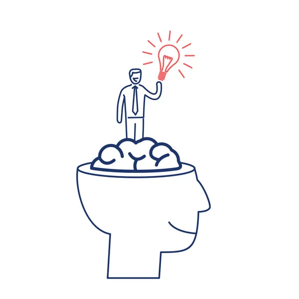 Poder mental. ilustração de negócios de homem de negócios dentro do cérebro — Vetor de Stock
