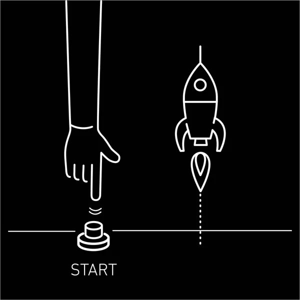 Geschäftliche Illustration des Drücken des Startknopfs von Hand — Stockvektor