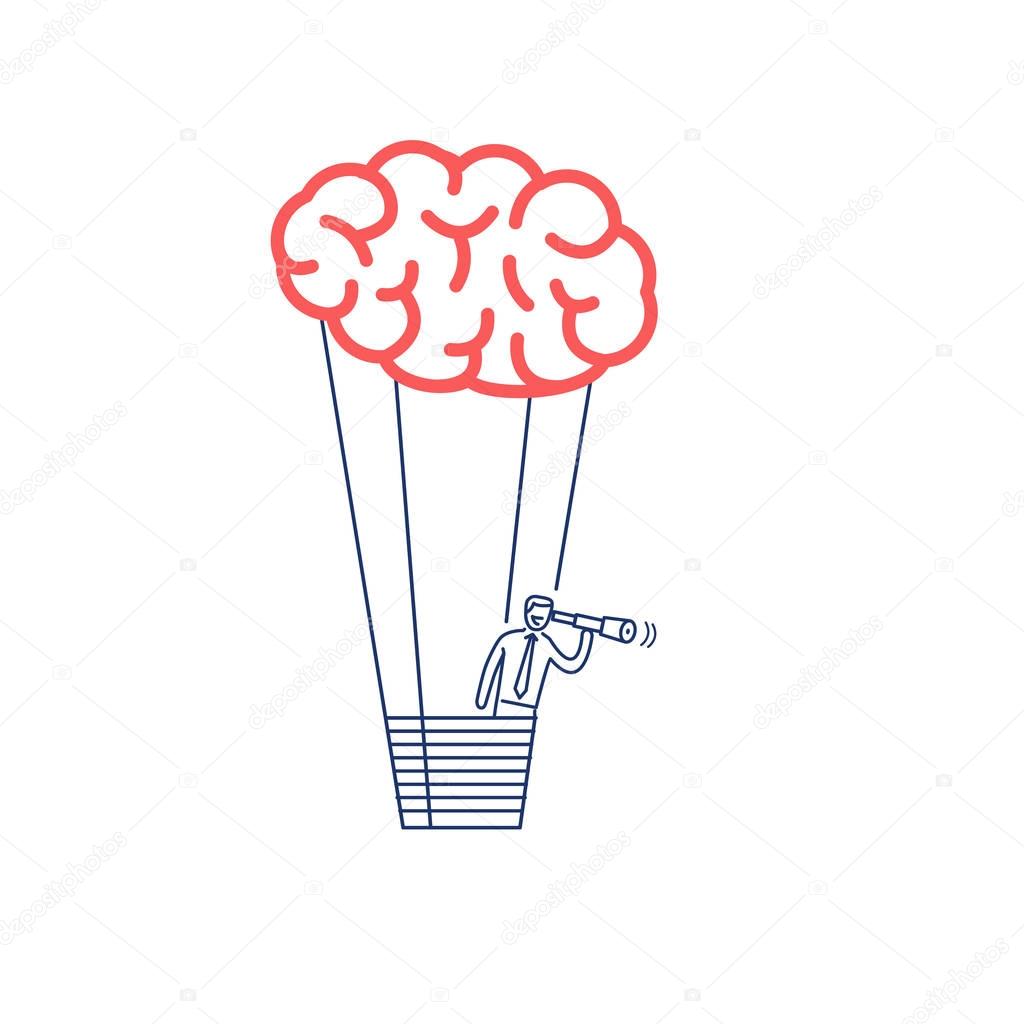 Brain baloon. business illustration of businessman finding new inspiration