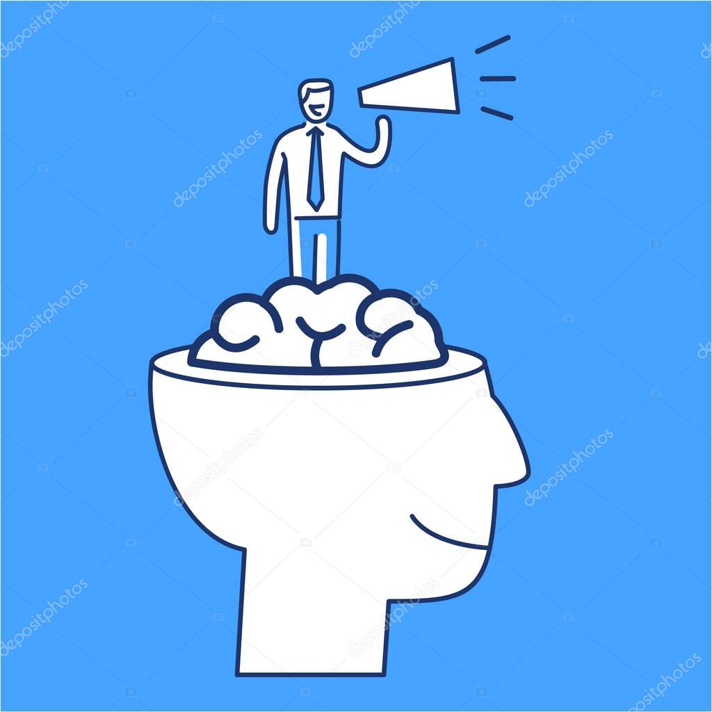 Mind power. business illustration of businessman inside brain