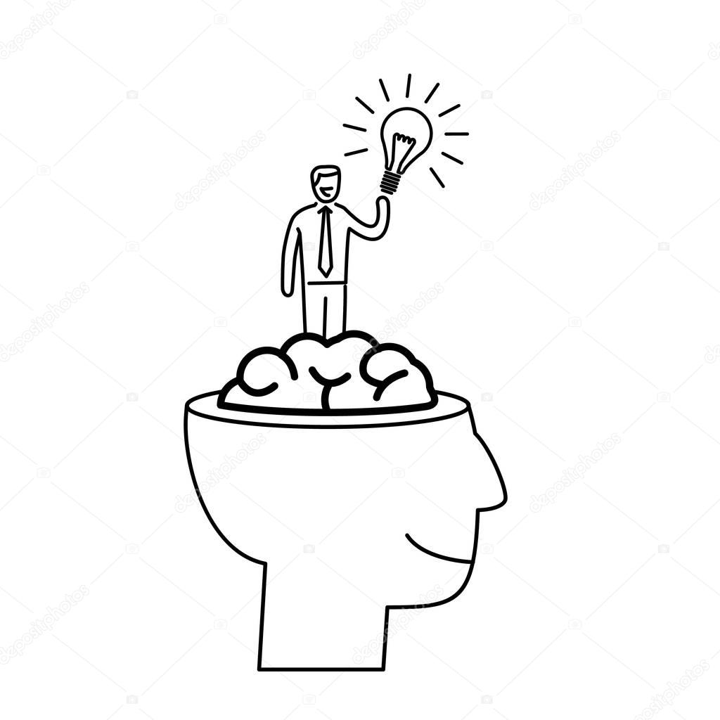 Mind power. business illustration of businessman inside brain