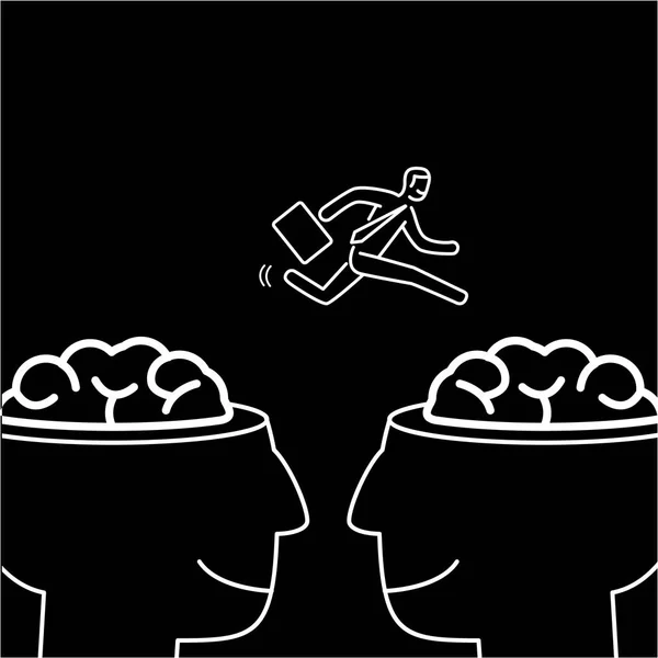 Homme d'affaires sautant d'un cerveau à l'autre — Image vectorielle