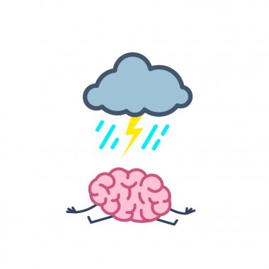 Gök gürültüsü bulut sembolü ile üzgün beyin 