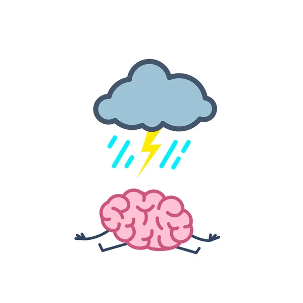 Sad brain with symbol of thunder cloud — Stock Vector