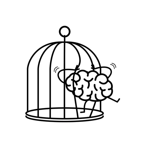Gehirn versucht die Gitter zu öffnen, um aus dem Käfig zu entkommen — Stockvektor