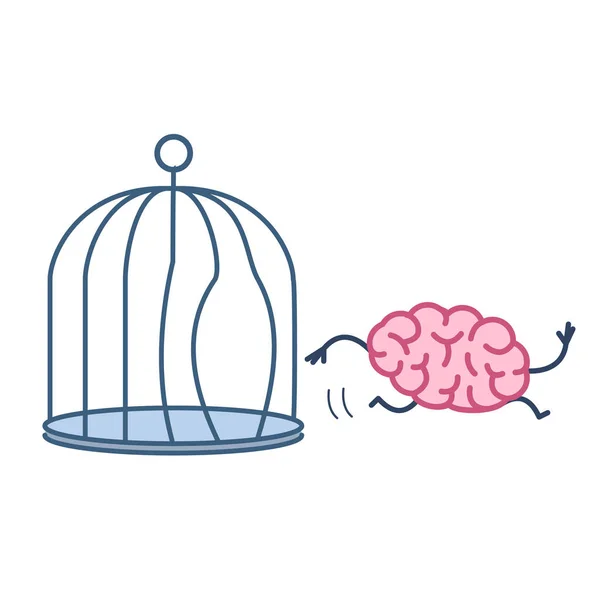 Brain escaping out of the bird cage — Stock Vector