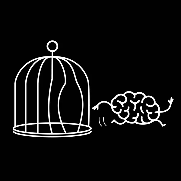 Cérebro escapando da gaiola do pássaro — Vetor de Stock