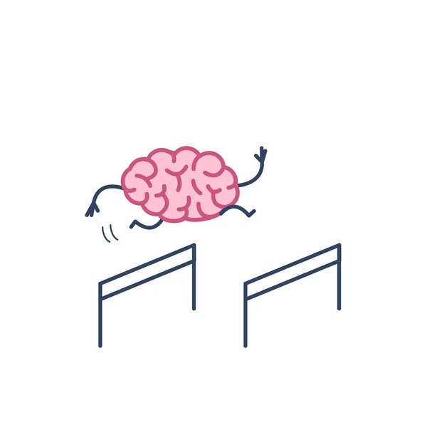 Cérebro pulando sobre os obstáculos — Vetor de Stock