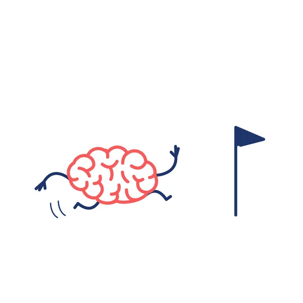 Hersenen loopt tot doel gemarkeerd met vlag — Stockvector