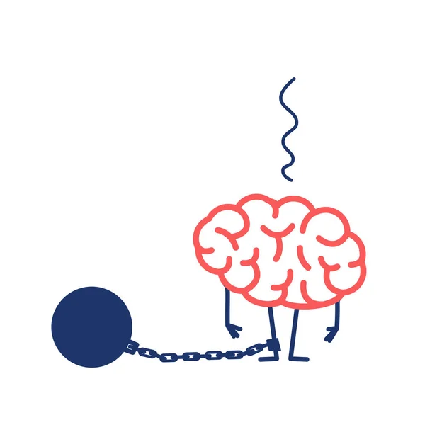 Cerveau avec balle de prison en fer sur la chaîne sur les pieds — Image vectorielle