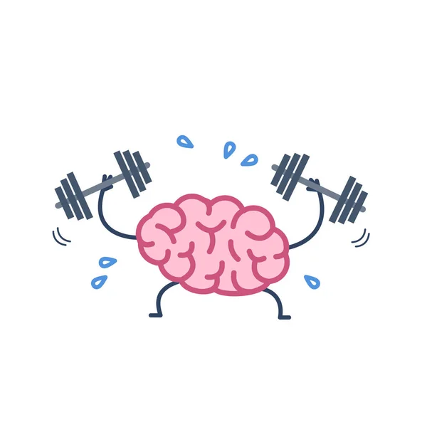 Hard working sweating brain with barbell — Stock Vector