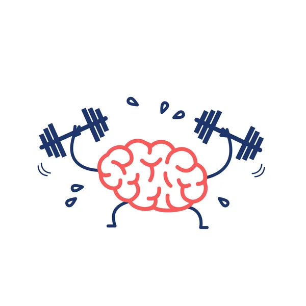 Hard working sweating brain with barbell — Stock Vector