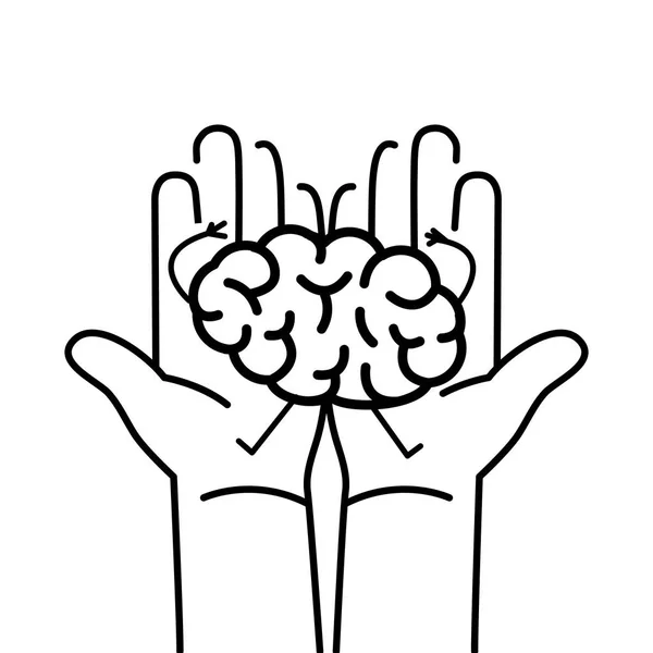 Cuidadosamente segurando o cérebro em duas mãos —  Vetores de Stock