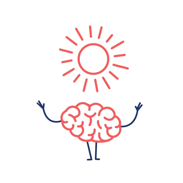 Cérebro feliz com símbolo do sol —  Vetores de Stock