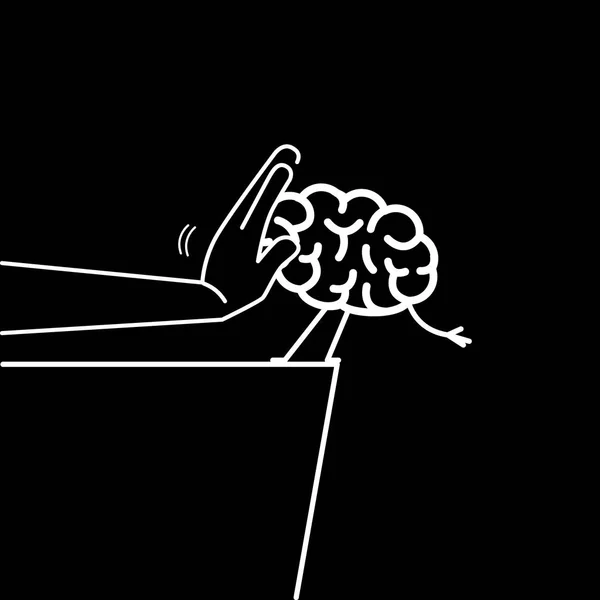 Empujando el cerebro por el acantilado con la mano — Archivo Imágenes Vectoriales