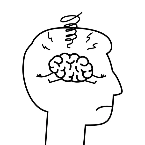 Sad brain inside sad head — Stock Vector