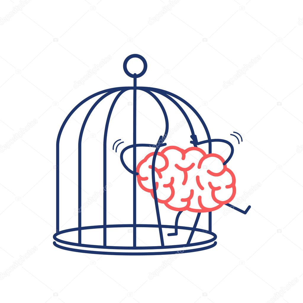 Brain trying open the grids to escape from cage