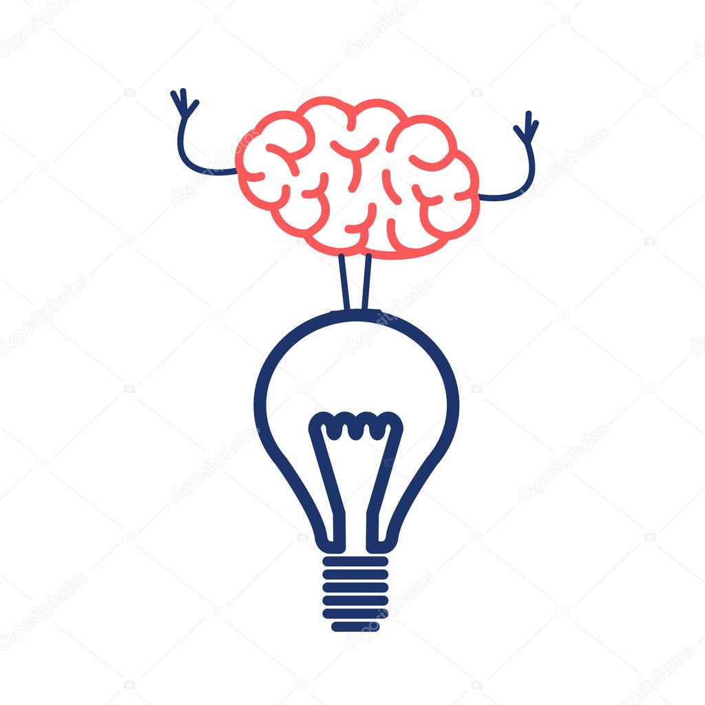 brain standing on lighting bulb