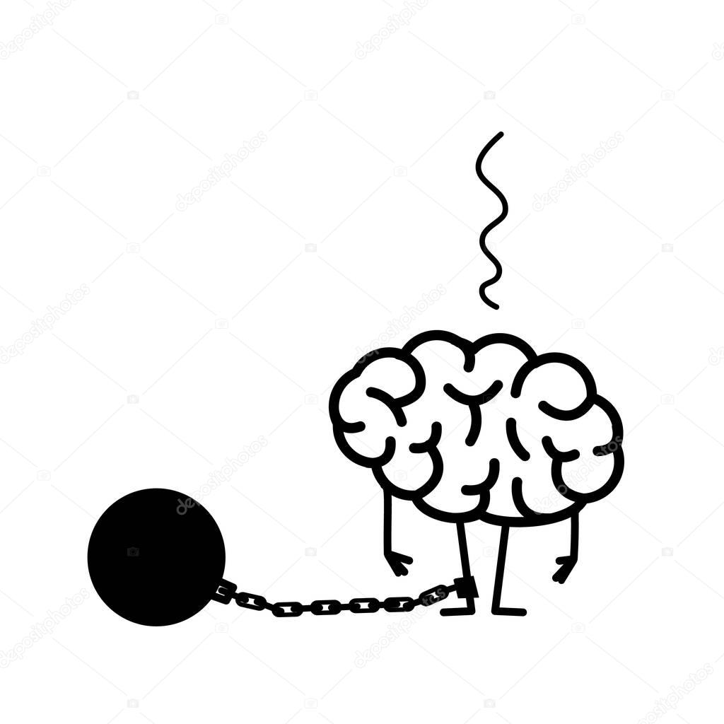 Brain with iron prison ball on chain on feet