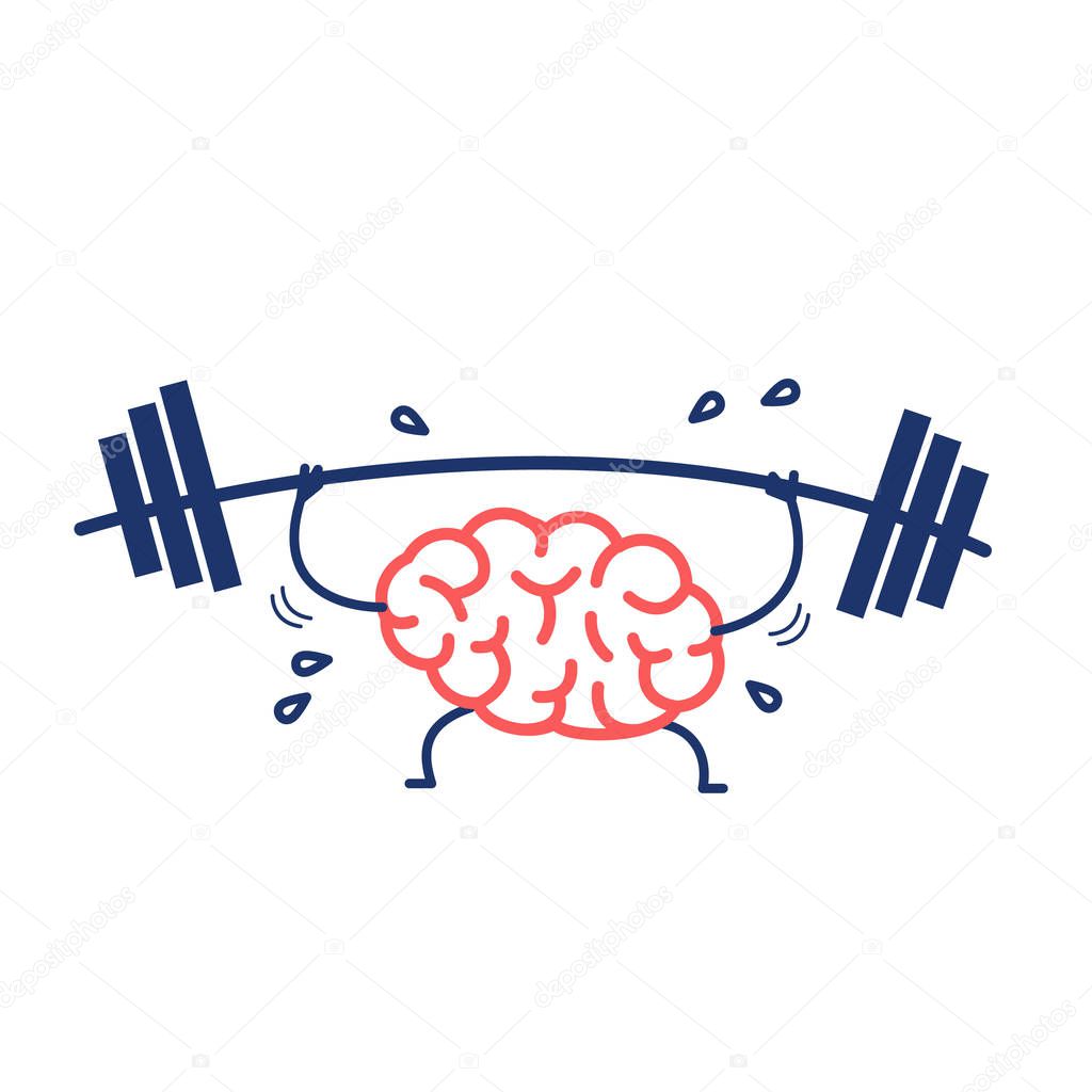 hard working sweating brain with barbell