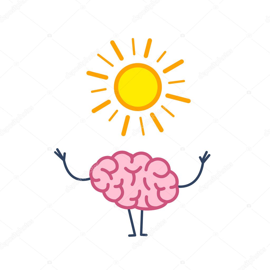 happy brain with symbol of sun