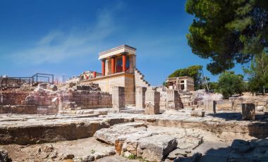 Panoramic view on ruins of ancient Knossos palace  clipart