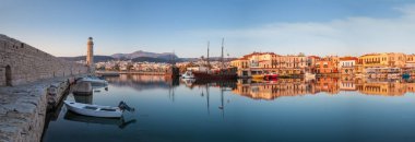 Panorama of old harbour in Rethymnon  clipart