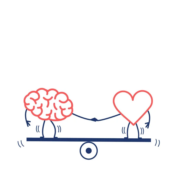 Gehirn und Herz balancieren auf Schaukel — Stockvektor
