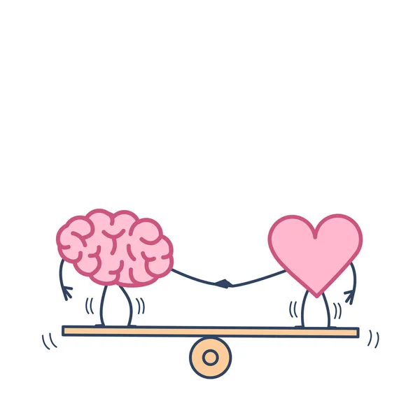 Brain and heart balancing on swing — Stock Vector