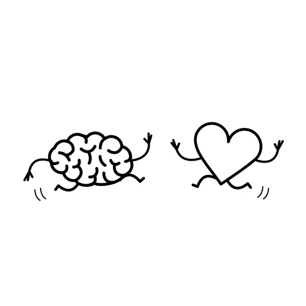 Brain and heart in love running together — Stock Vector