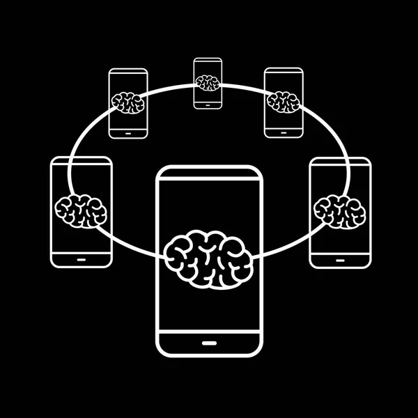 Rede cerebral conectada com smartphones — Vetor de Stock