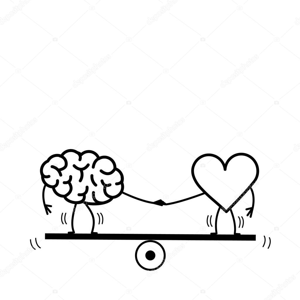 Brain and heart balancing on swing 