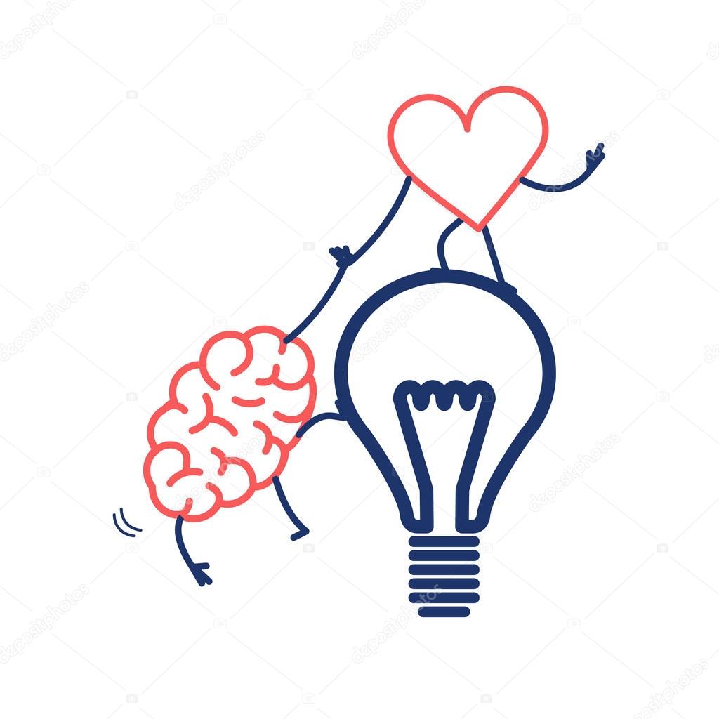 Brain and heart cooperation and teamwork. 