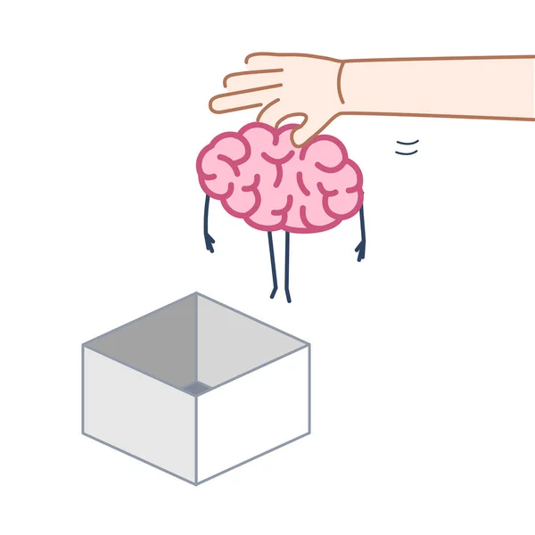 Mão colocando o cérebro fora da caixa —  Vetores de Stock