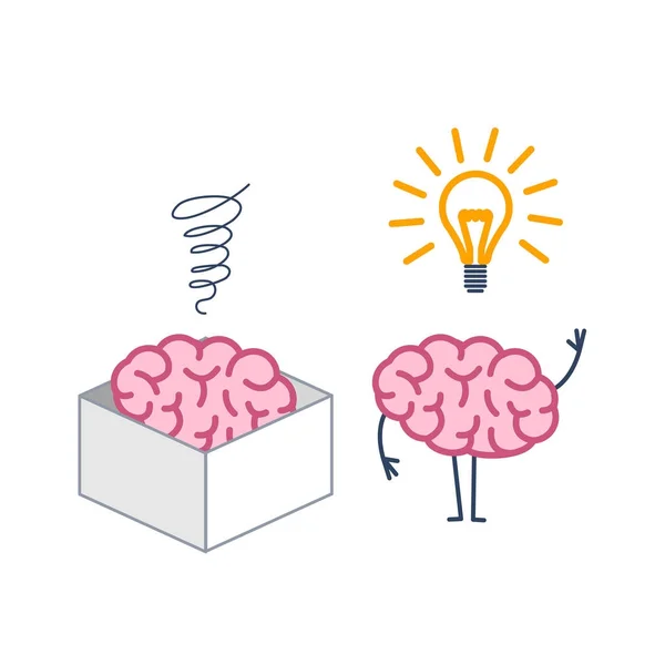 Cerebro pensando fuera de la caja — Vector de stock