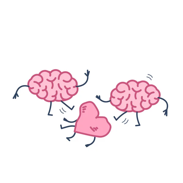 Dos cerebros atacando el corazón — Vector de stock