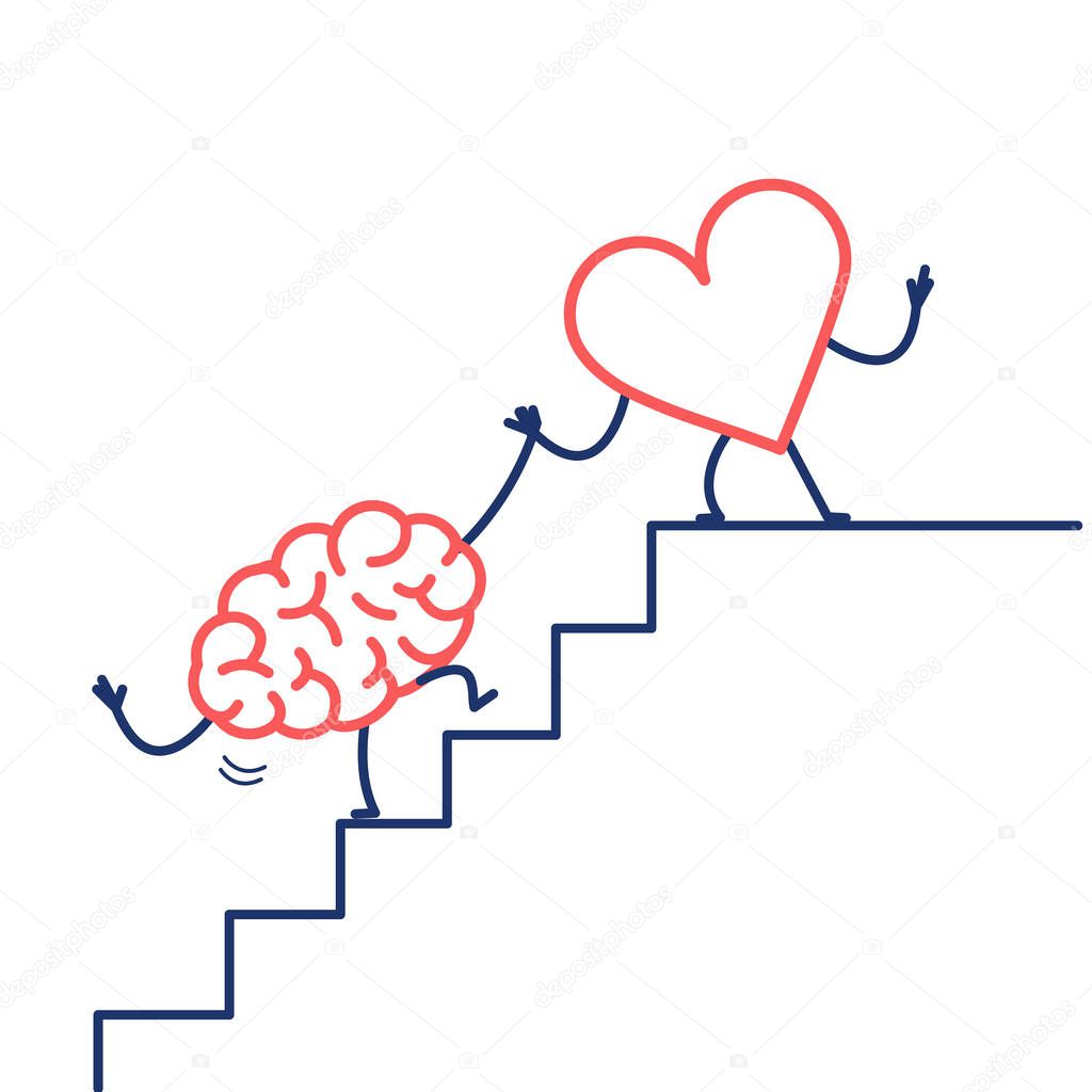 heart cooperation with brain on stairs