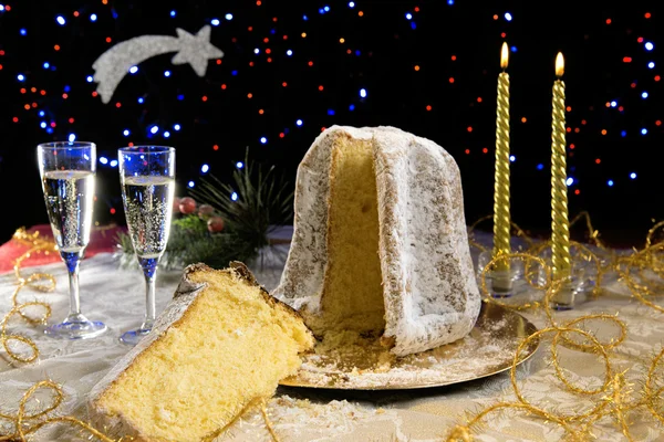 Pandoro Christmas cake slice with icing sugar — Stock Photo, Image
