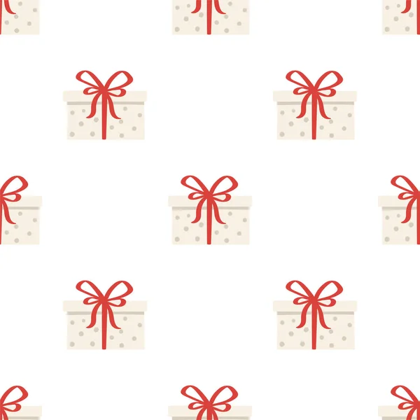 Divertida caja de regalo roja y blanca con lazo en patrón de Navidad lindo — Archivo Imágenes Vectoriales
