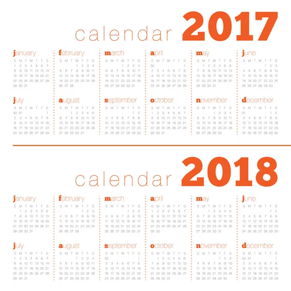 Plantilla de calendario simple para 2017 y 2018 — Vector de stock