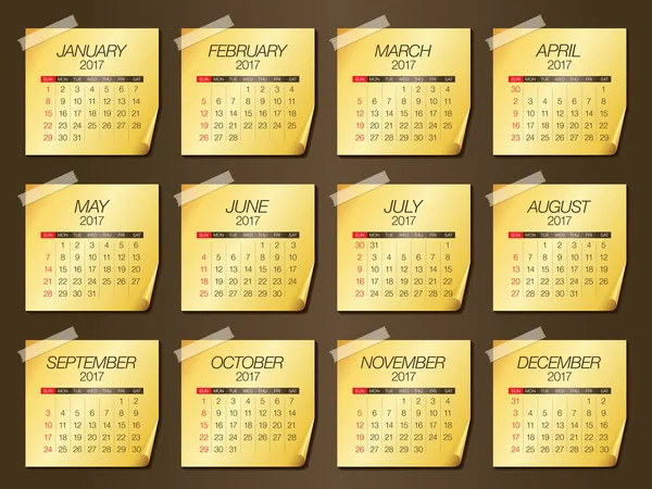 Έτος 2017 ημερολόγιο διανυσματική σχεδίαση — Διανυσματικό Αρχείο